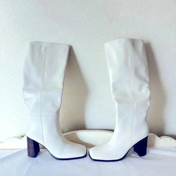 NEW SENSO Zander Kid Leather White Knee High Chunky Heel Square Toe Boot Size 7 - Picture 4 of 10